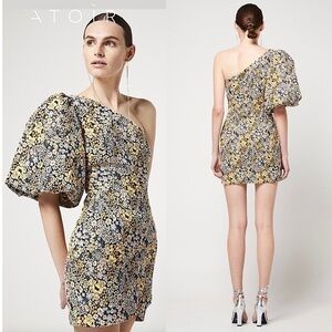 NWT ATOIR Floral‎ Vintage Tapestry 1 Shoulder Puff Short Sleeve Wrap Hem Dress 2